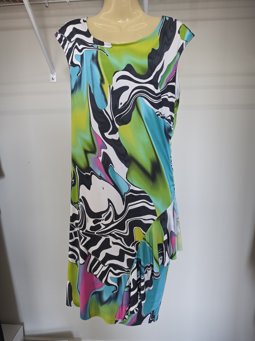 JOSEPH RIBKOFF ABSTRACT PRINT RUCHED RUFFLE MIDI DRESS SIZE 10 - Picture 7 of 9